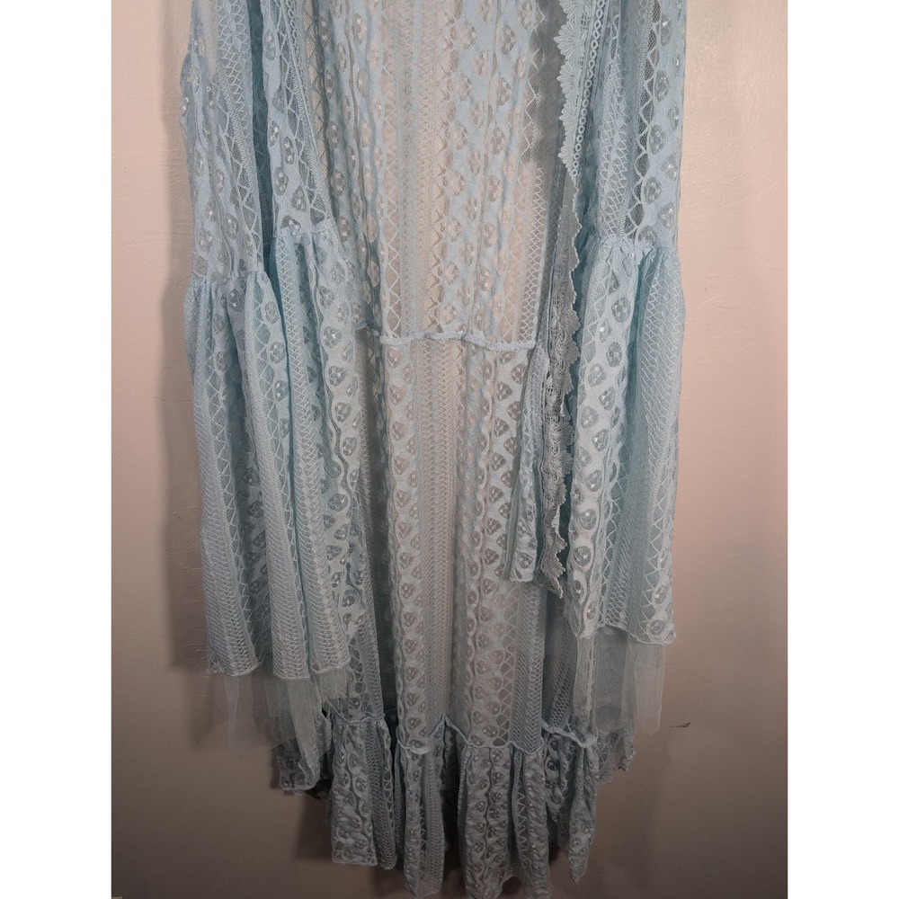ORIGAMI Cardigan LACE KIMONO WESTERN DUSTER Vest shirt XXL BOHEMIAN Baby Blue - Picture 3 of 12